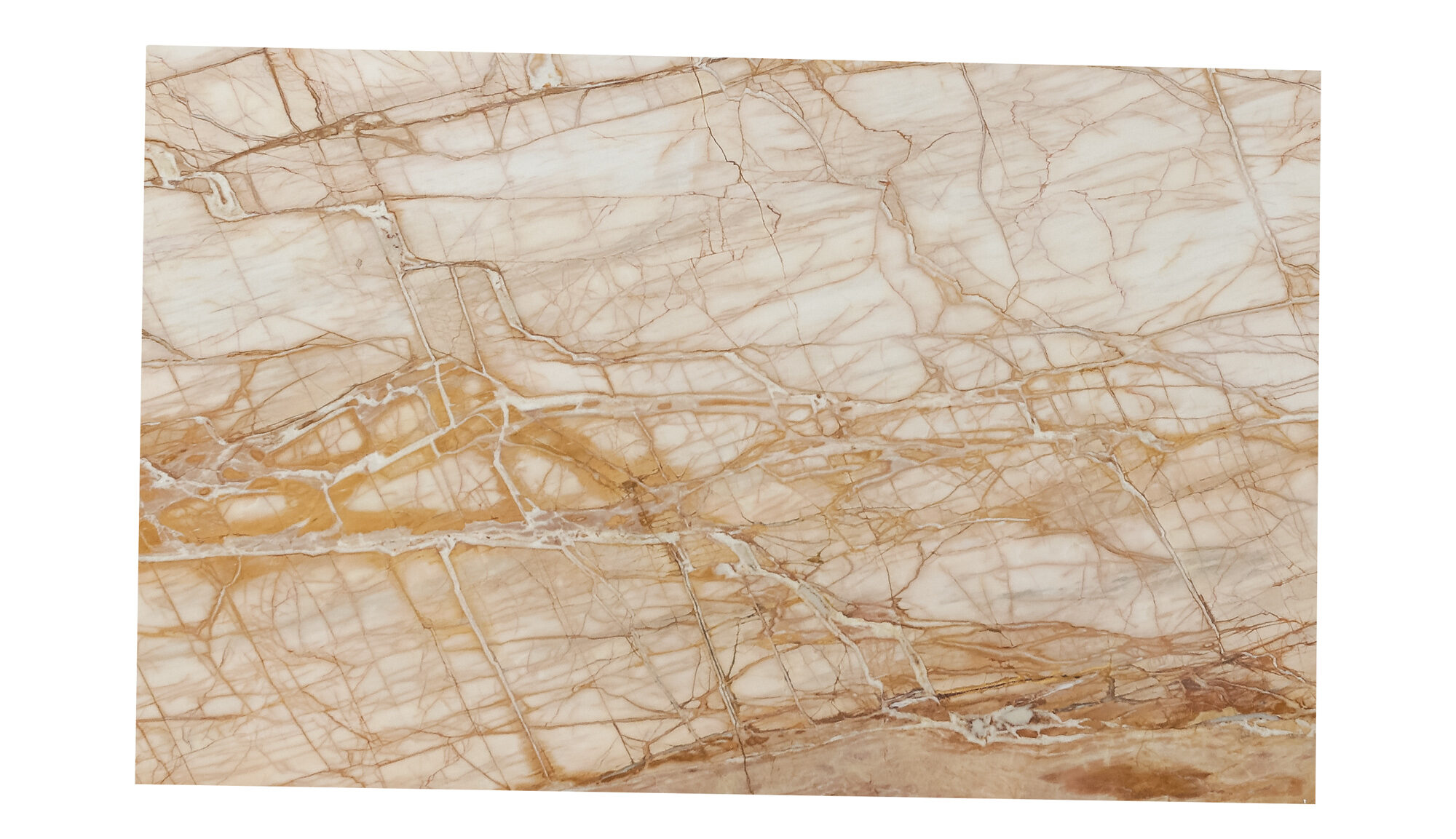 Full slab of Waikiki dolomite with warm gold and amber veining running through a cream background.