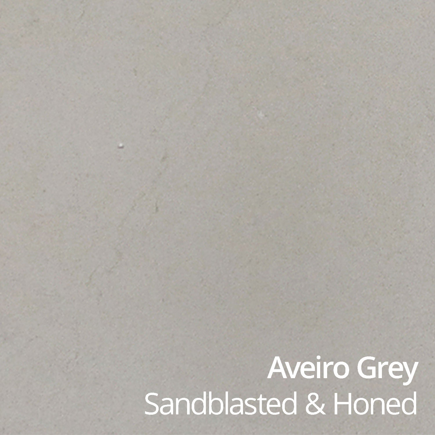 Beige-grey limestone tile in square image format with caption reading Aveiro Grey Sandblasted & Honed.